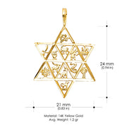 14K Gold 12 Animal Star Charm Pendant with 1.1mm Wheat Chain Necklace