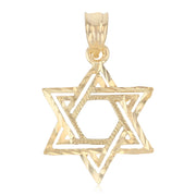 14K Gold Star of David Charm Pendant with 1.1mm Wheat Chain Necklace