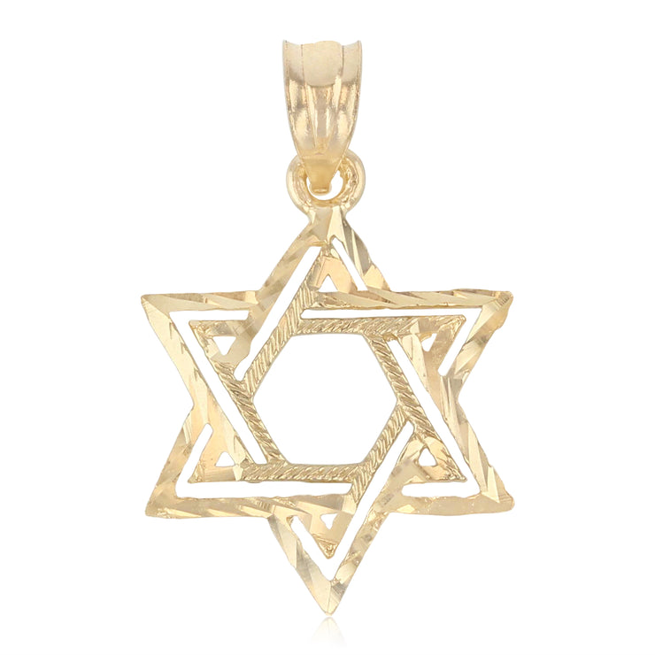 14K Gold Star of David Charm Pendant with 1.1mm Wheat Chain Necklace