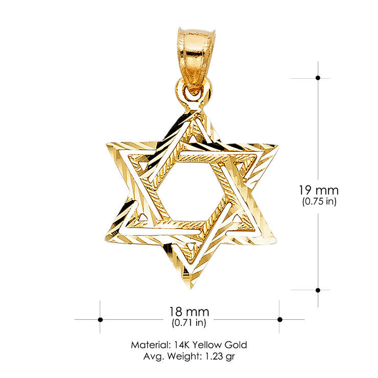 14K Gold Star of David Charm Pendant with 1.1mm Wheat Chain Necklace