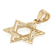 14K Gold Star of David Charm Pendant with 1.1mm Wheat Chain Necklace