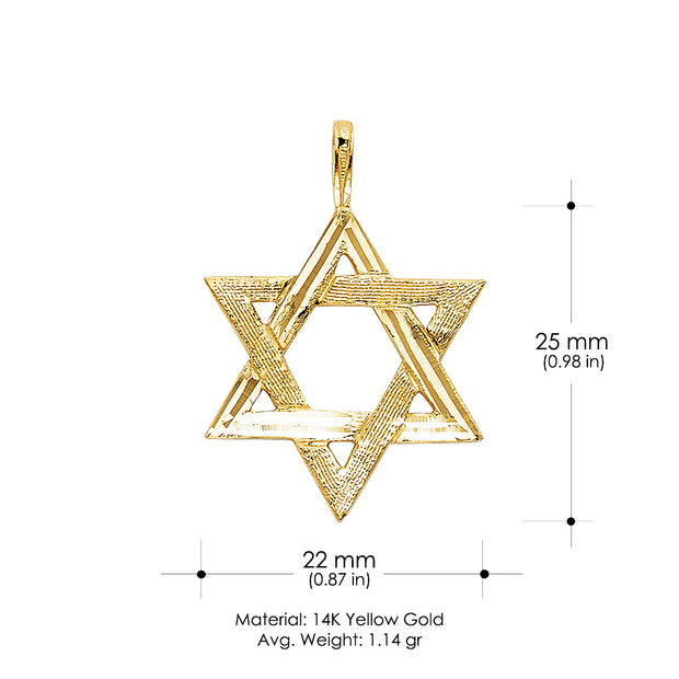 14K Gold Star of David Charm Pendant with 1.1mm Wheat Chain Necklace