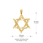 14K Gold Star of David Charm Pendant with 1.4mm Round Wheat Chain Necklace