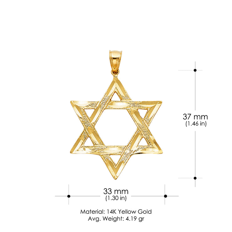 14K Gold Star of David Charm Pendant with 1.4mm Round Wheat Chain Necklace