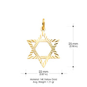 14K Gold Star of David Charm Pendant with 1.1mm Wheat Chain Necklace