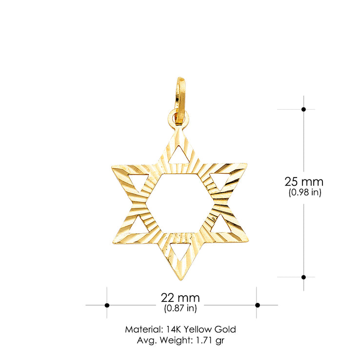 14K Gold Star of David Charm Pendant with 1.1mm Wheat Chain Necklace