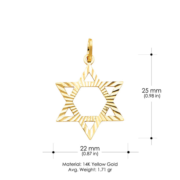 14K Gold Star of David Charm Pendant
