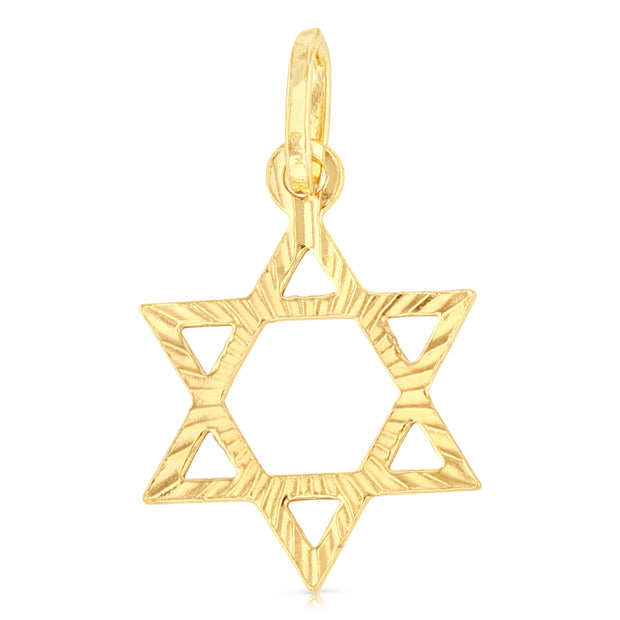 14K Gold Star of David Charm Pendant with 0.9mm Wheat Chain Necklace