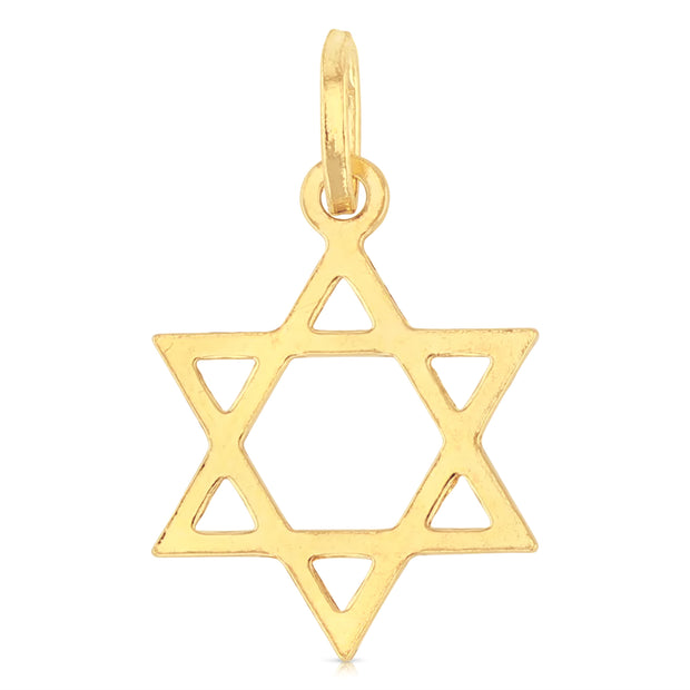 14K Gold Star of David Charm Pendant with 0.9mm Wheat Chain Necklace