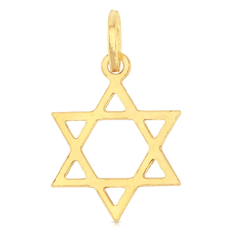 14K Gold Star of David Charm Pendant with 0.9mm Wheat Chain Necklace