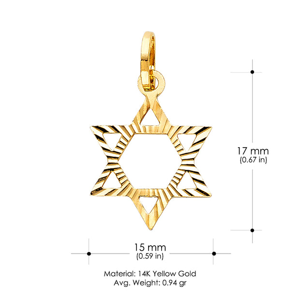 14K Gold Star of David Charm Pendant with 0.9mm Wheat Chain Necklace