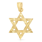 14K Gold Star of David Charm Pendant with 0.9mm Wheat Chain Necklace