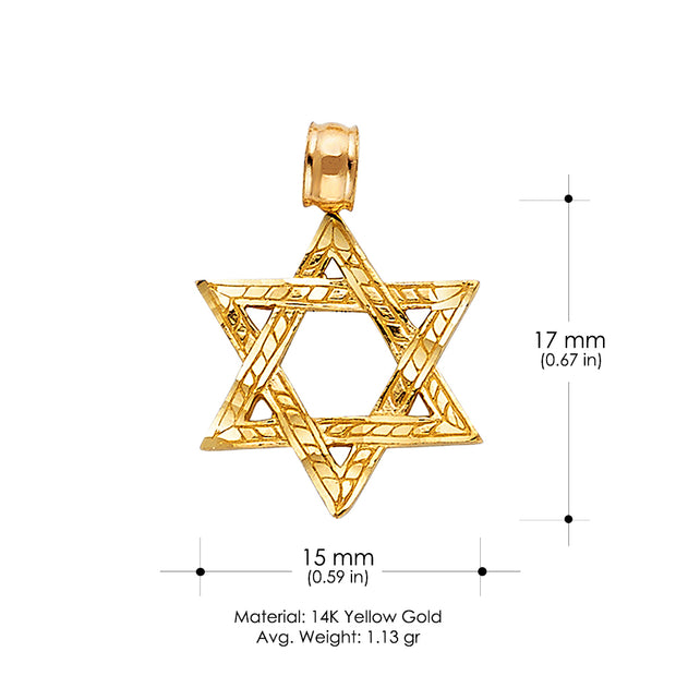 14K Gold Star of David Charm Pendant with 0.9mm Wheat Chain Necklace