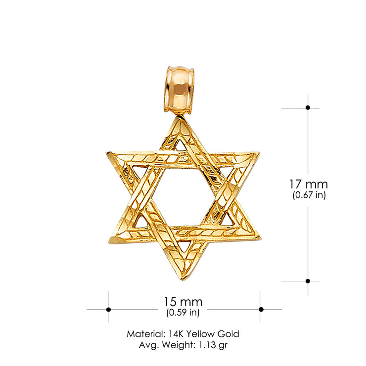 14K Gold Star of David Charm Pendant with 0.9mm Wheat Chain Necklace