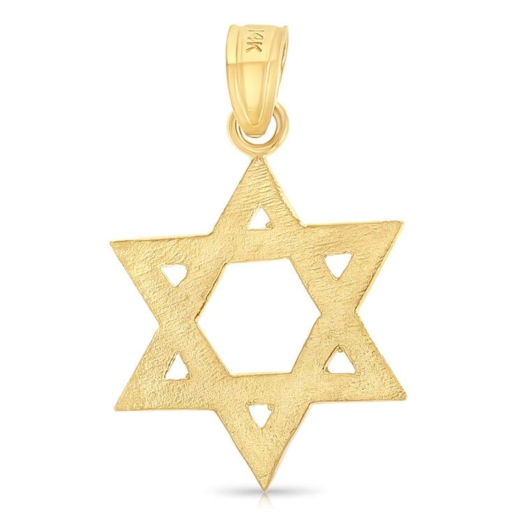 14K Gold Star of David Charm Pendant with 0.9mm Wheat Chain Necklace