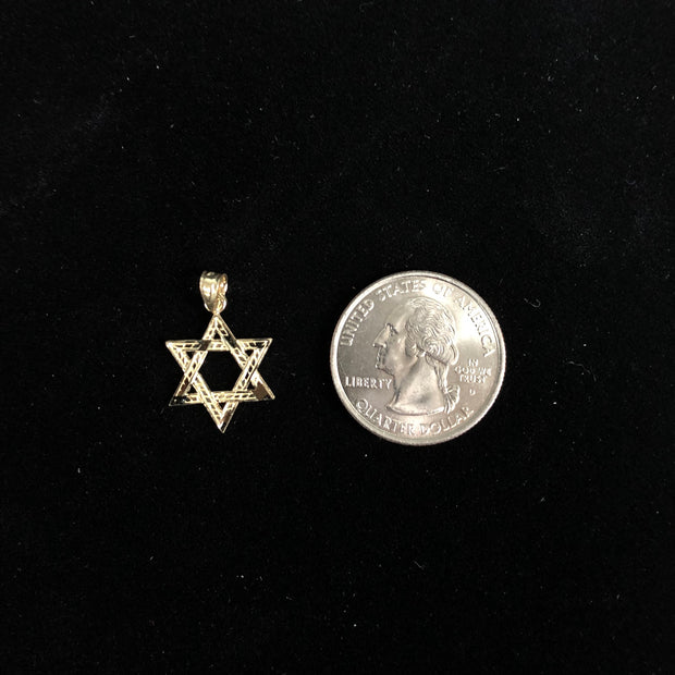 14K Gold Star of David Charm Pendant with 0.9mm Wheat Chain Necklace