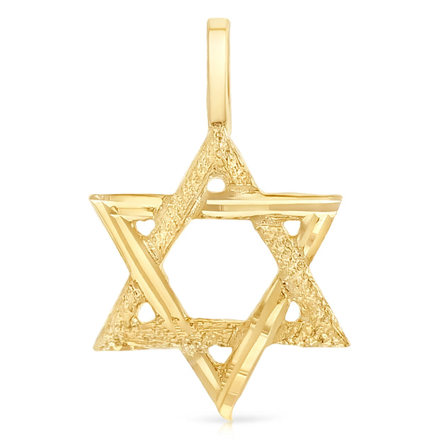 14K Gold Star of David Charm Pendant with 0.9mm Wheat Chain Necklace