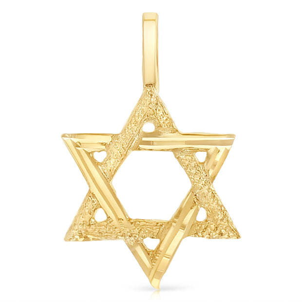 14K Gold Star of David Charm Pendant with 0.9mm Wheat Chain Necklace