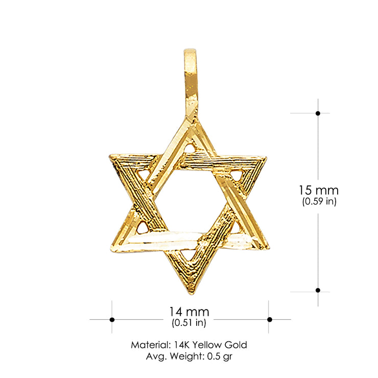 14K Gold Star of David Charm Pendant with 0.9mm Wheat Chain Necklace