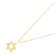 14K Gold Star of David Charm Pendant with 0.9mm Wheat Chain Necklace