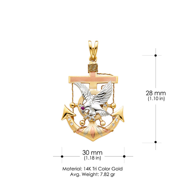 14K Gold Eagle Anchor Charm Pendant