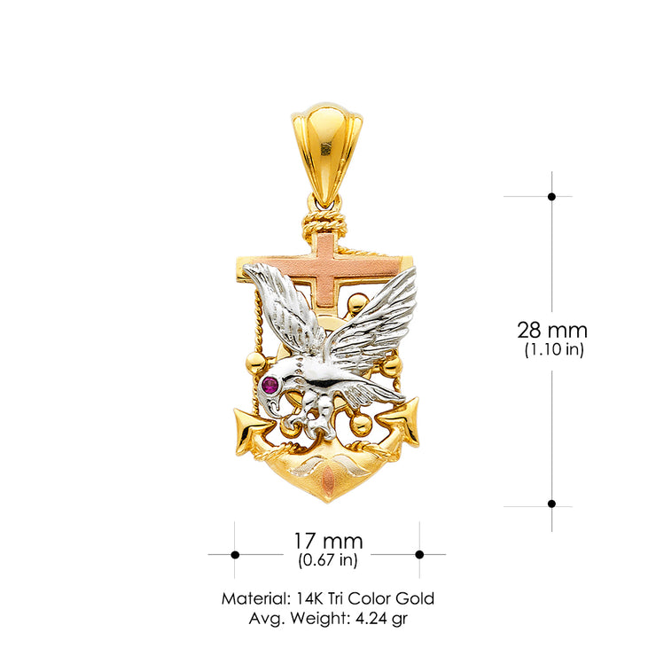 14K Gold Eagle Anchor Charm Pendant