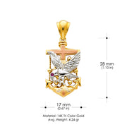 14K Gold Eagle Anchor Charm Pendant with 4.9mm Hollow Cuban Chain Necklace