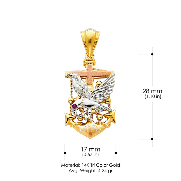 14K Gold Eagle Anchor Charm Pendant 4.8mm Valentino Star Diamond Cut Chain
