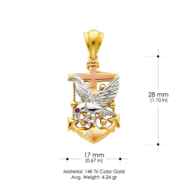 14K Gold Eagle Anchor Charm Pendant with 1.2mm Box Chain Necklace