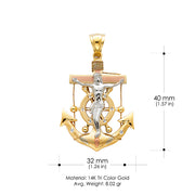14K Gold Crucifix Anchor Charm Pendant with 3.8mm Figaro 3+1 Chain Necklace