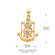 14K Gold Religious Crucifix Anchor Charm Pendant with 1.2mm Box Chain Necklace