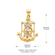 14K Gold Crucifix Anchor Charm Pendant with 4.9mm Hollow Cuban Chain Necklace