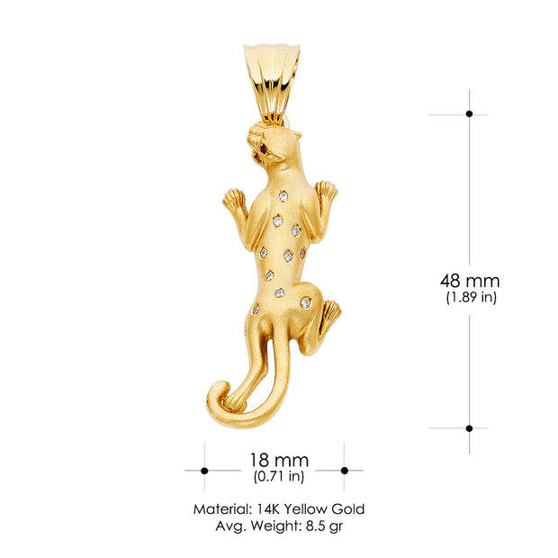 14K Gold CZ Puma Charm Pendant with 1.8mm Singapore Chain Necklace