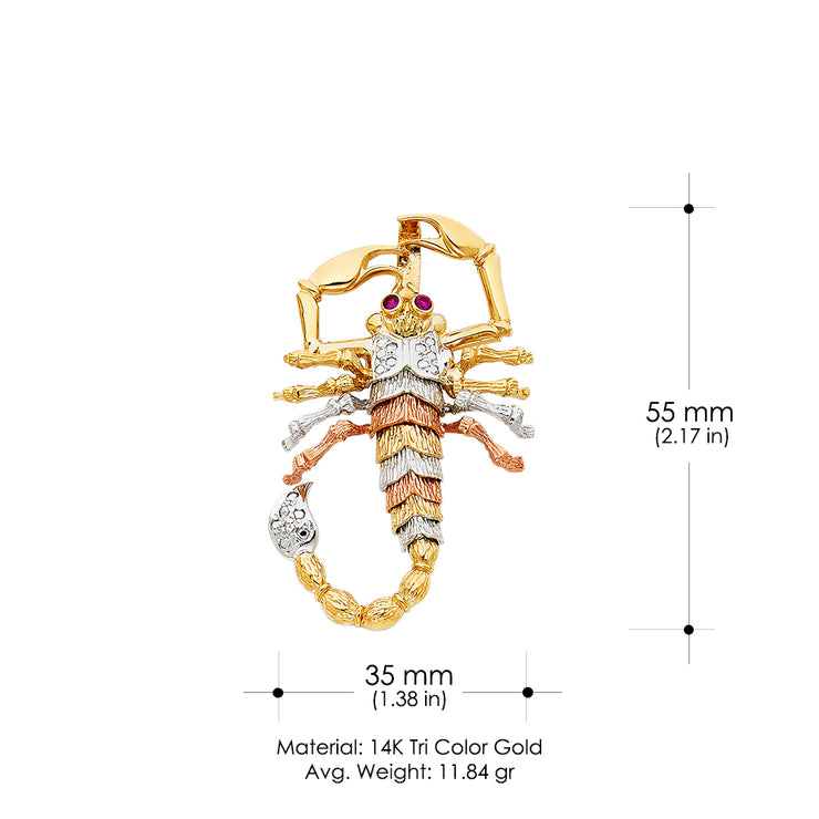 14K Gold Scorpion Charm Pendant with 3.8mm Figaro 3+1 Chain Necklace