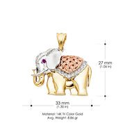 14K Gold CZ Elephant Charm Pendant with 1.2mm Box Chain Necklace