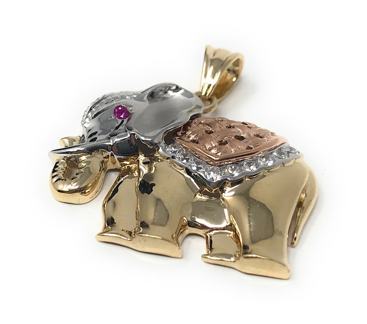 14K Gold CZ Elephant Charm Pendant