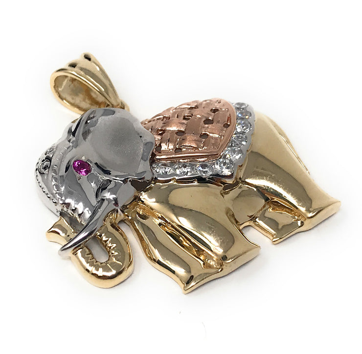 14K Gold CZ Elephant Charm Pendant