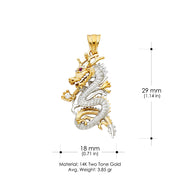 14K Gold CZ Dragon Charm Pendant with 3.1mm Figaro 3+1 Chain Necklace