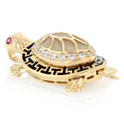 14K Gold Turtle Charm Pendant with 1.7mm Flat Open Wheat Chain Necklace