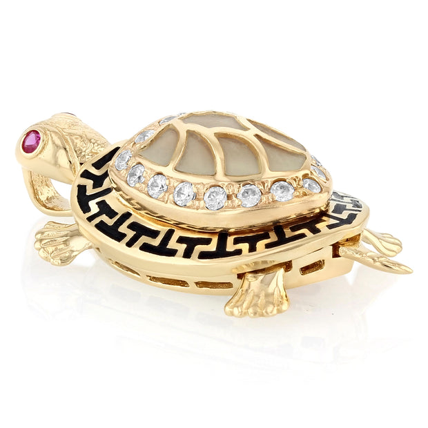 14K Gold Turtle Charm Pendant with 1.8mm Singapore Chain Necklace