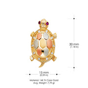14K Gold CZ Turtle Charm Pendant with 3.4mm Hollow Cuban Chain Necklace