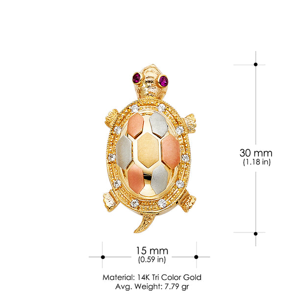 14K Gold CZ Turtle Charm Pendant
