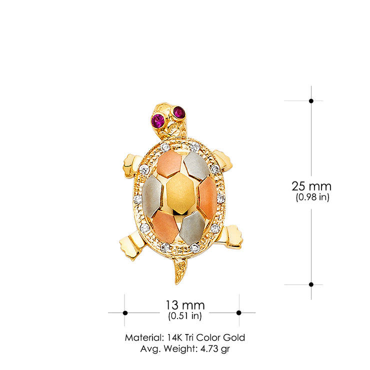 14K Gold CZTurtle Charm Pendant with 1.2mm Box Chain Necklace
