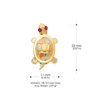 14K Gold Turtle Charm Pendant with 2.3mm Figaro 3+1 Chain Necklace