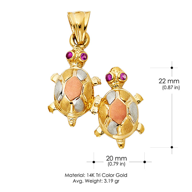 14K Gold Twin Turtle Charm Pendant