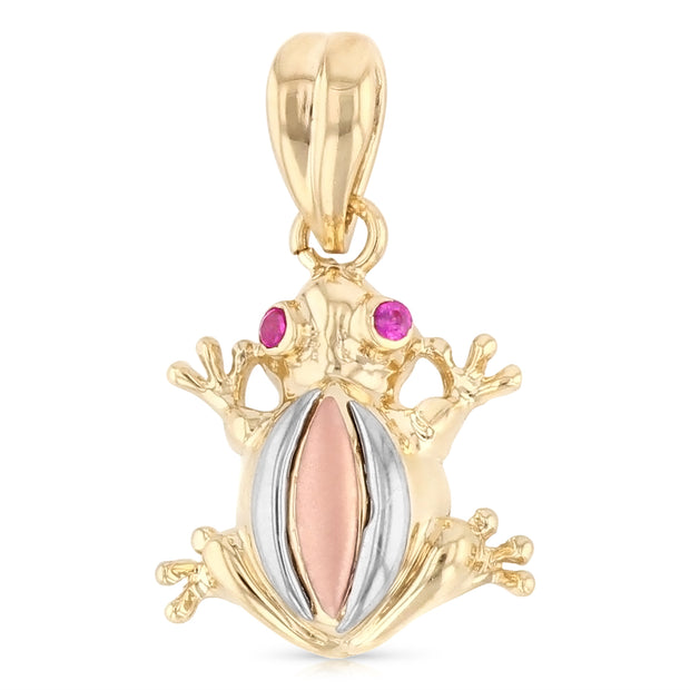 14K Gold Frog Charm Pendant with 0.8mm Box Chain Necklace