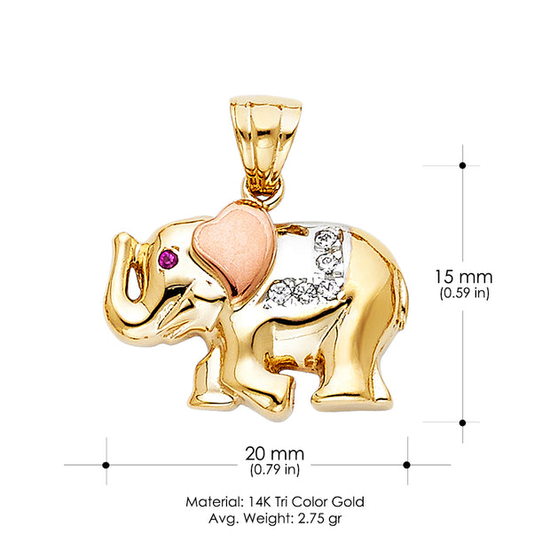 14K Gold CZ Elephant Charm Pendant