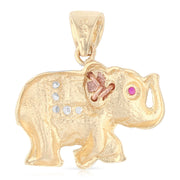 14K Gold CZ Elephant Charm Pendant with 2.3mm Figaro 3+1 Chain Necklace