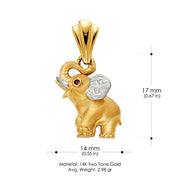 14K Gold CZ Elephant Charm Pendant with 1.5mm Flat Open Wheat Chain Necklace