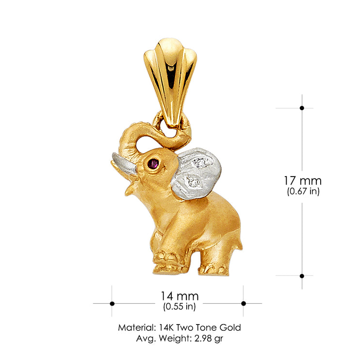 14K Gold CZ Elephant Charm Pendant with 1.2mm Singapore Chain Necklace